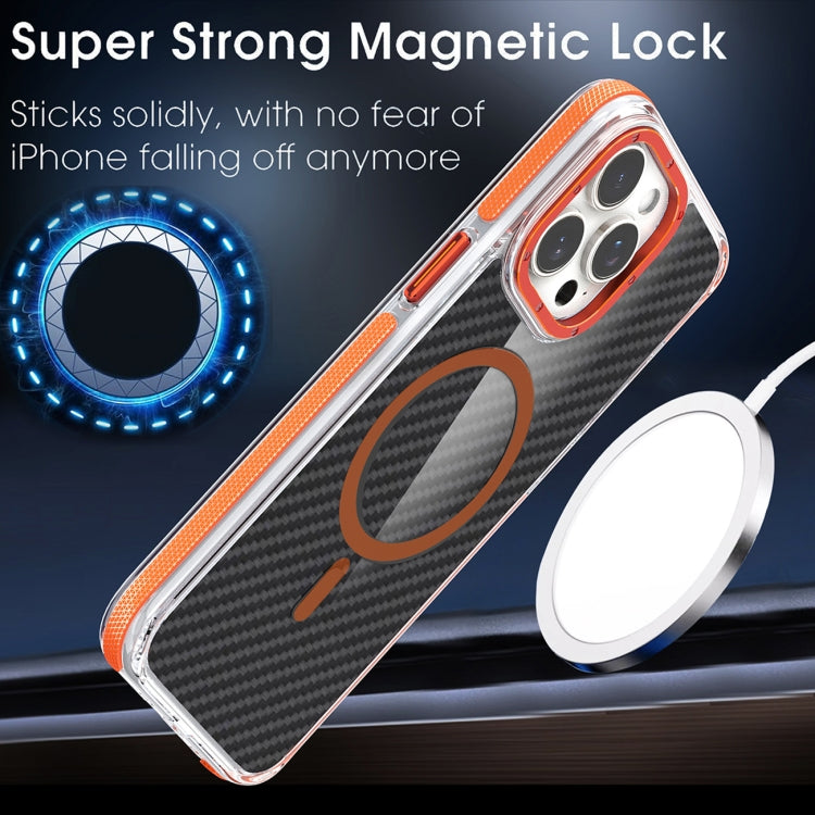 For iPhone 14 Plus Magsafe Dual-Color Carbon Fiber Phone Case(Orange) - iPhone 14 Plus Cases by buy2fix | Online Shopping UK | buy2fix