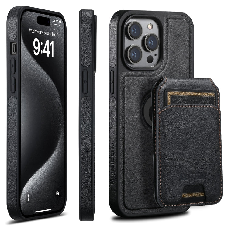 For iPhone 16 Pro Max Suteni M2 Oil Wax MagSafe Horizontal Card Bag Phone Case(Black) - iPhone 16 Pro Max Cases by Suteni | Online Shopping UK | buy2fix