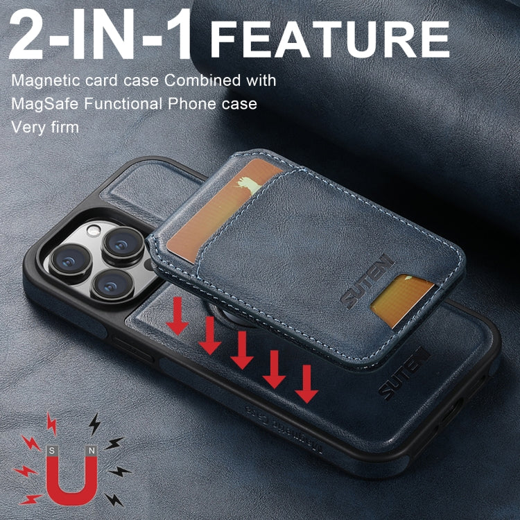 For iPhone 16 Pro Max Suteni M2 Oil Wax MagSafe Horizontal Card Bag Phone Case(Blue) - iPhone 16 Pro Max Cases by Suteni | Online Shopping UK | buy2fix