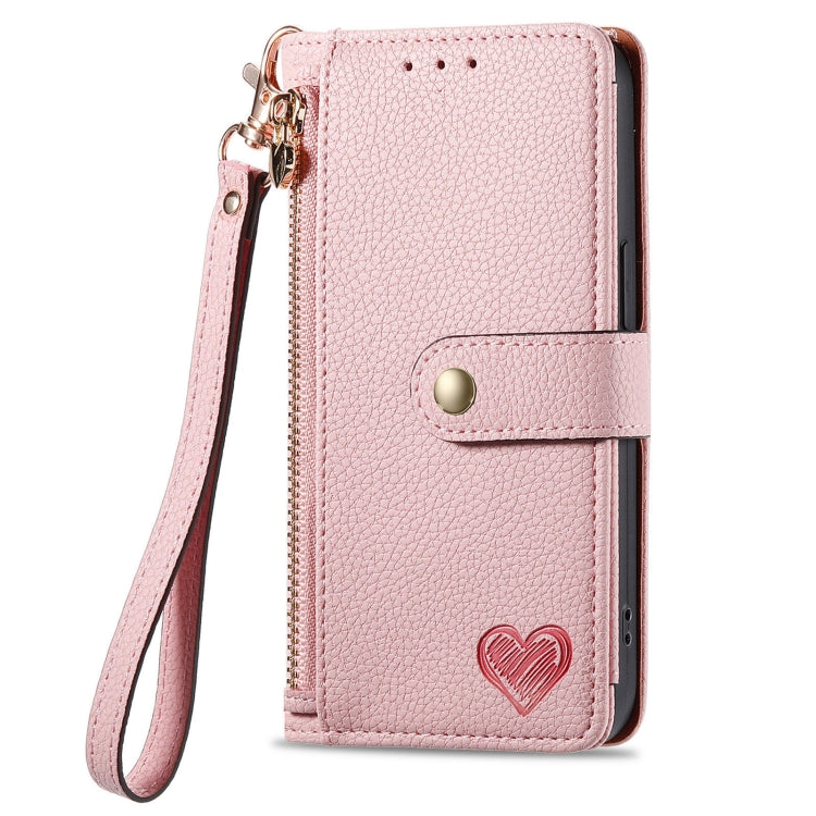 For Motorola Moto G Power 5G 2024 Love Zipper Lanyard Leather Phone Case(Pink) - Motorola Cases by buy2fix | Online Shopping UK | buy2fix