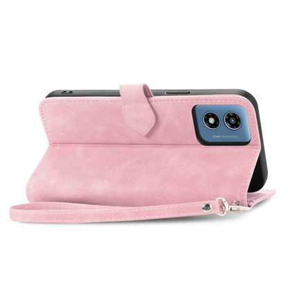 For Motorola Moto G Play 2024 Embossed Flower Zipper Leather Phone Case(Pink) - Motorola Cases by buy2fix | Online Shopping UK | buy2fix