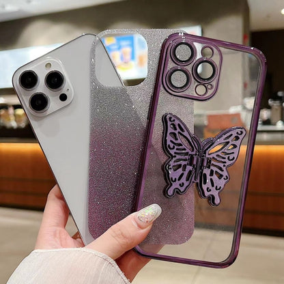 For iPhone 16 Plus Electroplated Gradient Glitter 3D Butterfly TPU Phone Case(Gradient Pink) - iPhone 16 Plus Cases by buy2fix | Online Shopping UK | buy2fix