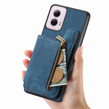 For Motorola G Power 5G 2024 Retro Leather Zipper Wallet Back Phone Case(Blue) - Motorola Cases by buy2fix | Online Shopping UK | buy2fix