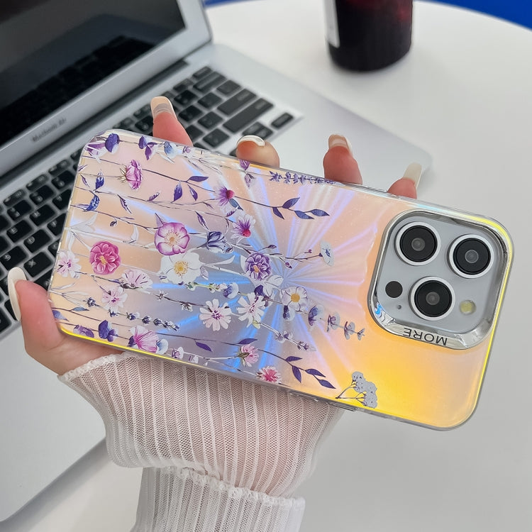 For iPhone 16 Plus Electroplating Laser Flower Texture TPU Phone Case(Peach Blossom AH4) - iPhone 16 Plus Cases by buy2fix | Online Shopping UK | buy2fix