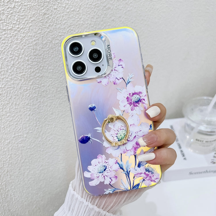 For iPhone 16 Pro Electroplating Laser Flower Ring Holder TPU Phone Case(Zinnia AH9) - iPhone 16 Pro Cases by buy2fix | Online Shopping UK | buy2fix