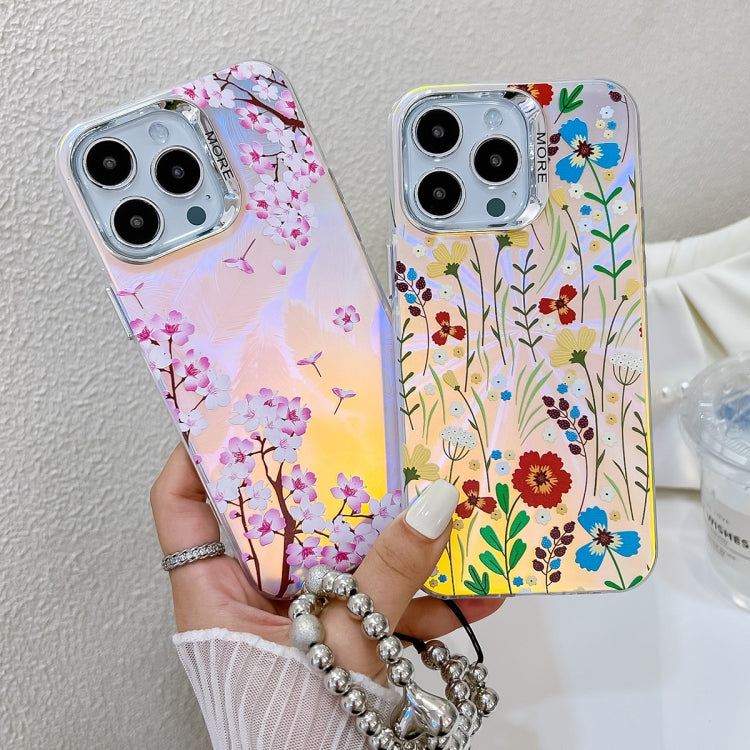 For iPhone 16 Pro Max Electroplating Laser Flower Phone Case with Wrist Strap(Chrysanthemum AH5) - iPhone 16 Pro Max Cases by buy2fix | Online Shopping UK | buy2fix