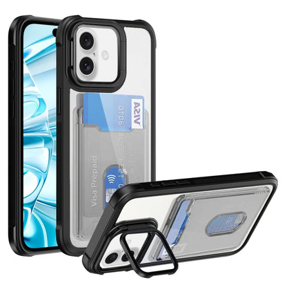 For iPhone 16 Card Bag Holder Acrylic Hybrid TPU Phone Case(Black) - iPhone 16 Cases by buy2fix | Online Shopping UK | buy2fix