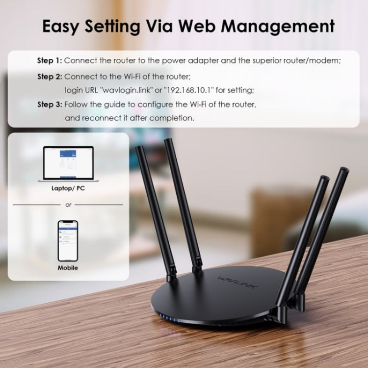 WAVLINK WN530G3 4x 5dBi Foldable Antenna AC1200 Dual Band Wireless Repeater Router, Plug:US Plug - Wireless Routers by WAVLINK | Online Shopping UK | buy2fix