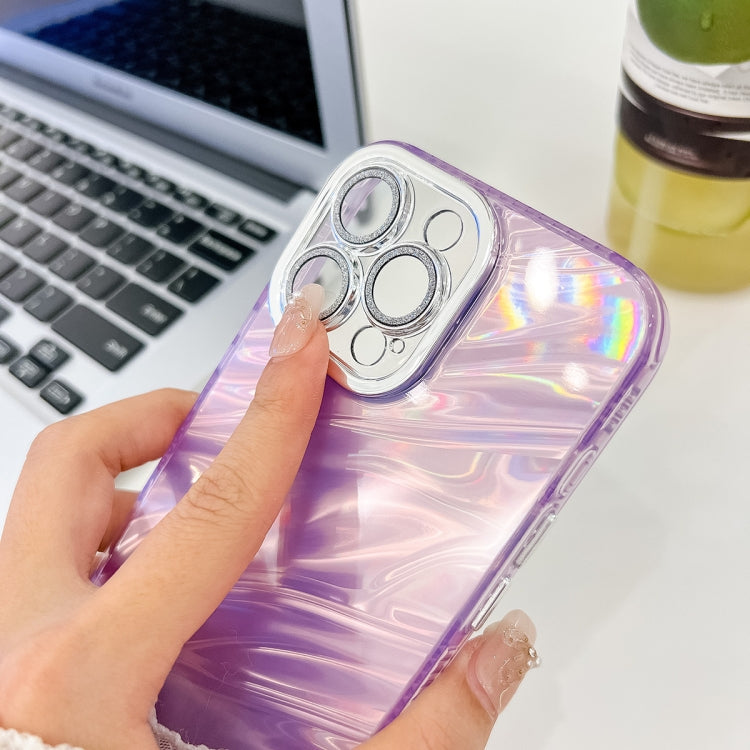 For iPhone 16 Pro Plating Glitter Texture TPU Phone Case with Lens Film(Purple Shell Pattern) - iPhone 16 Pro Cases by buy2fix | Online Shopping UK | buy2fix