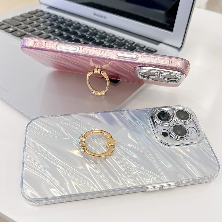 For iPhone 16 Pro Max Plating Glitter Texture Ring Holder TPU Phone Case with Lens Film(White Wrinkles) - More iPhone Cases by buy2fix | Online Shopping UK | buy2fix