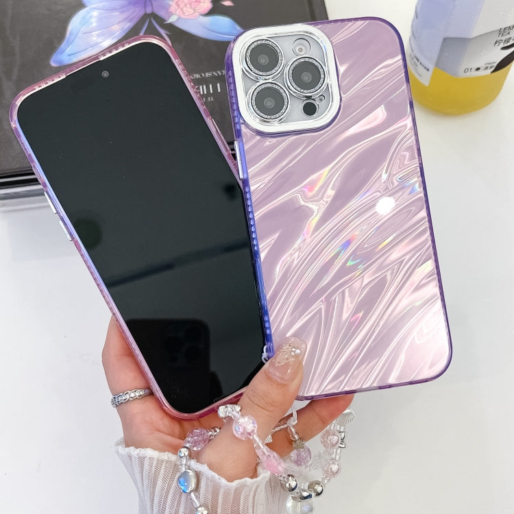 For iPhone 16 Pro Max Plating Glitter Texture Chain Wristband TPU Phone Case with Lens Film(Pink Shell Pattern) - iPhone 16 Pro Max Cases by buy2fix | Online Shopping UK | buy2fix