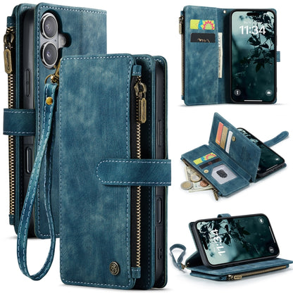 For iPhone 16 CaseMe C30 Card Slots Zipper Wallet Leather Phone Case(Blue) - iPhone 16 Cases by CaseMe | Online Shopping UK | buy2fix