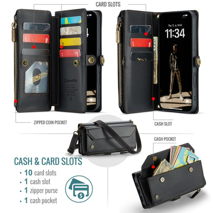 For iPhone 16 Pro Max CaseMe C36 Card Slots Zipper Wallet RFID Anti-theft Leather Phone Case(Black) - iPhone 16 Pro Max Cases by CaseMe | Online Shopping UK | buy2fix