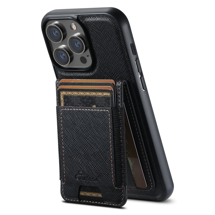 For iPhone 14 Pro Suteni H17 Cross Grain Leather MagSafe Detachable Wallet Phone Case(Black) - iPhone 14 Pro Cases by Suteni | Online Shopping UK | buy2fix