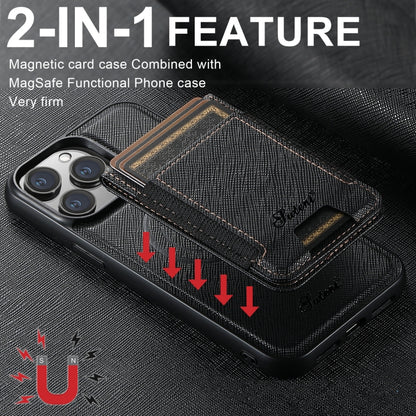 For iPhone 14 Suteni H17 Cross Grain Leather MagSafe Detachable Wallet Phone Case(Black) - iPhone 14 Cases by Suteni | Online Shopping UK | buy2fix