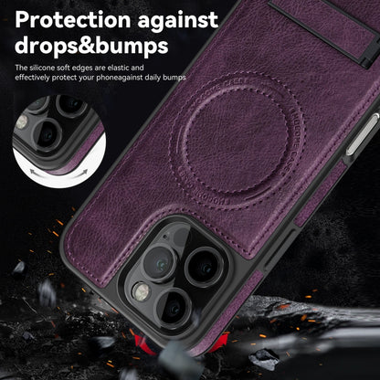 For iPhone 16 Pro Max Multi-function Holder MagSafe PU Phone Case(Purple) - More iPhone Cases by buy2fix | Online Shopping UK | buy2fix