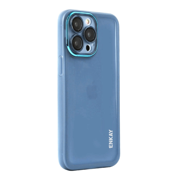 For iPhone 16 Pro Max ENKAY Hat-Prince Translucent Matte TPU Phone Case with Lens Film(Blue) - iPhone 16 Pro Max Cases by ENKAY | Online Shopping UK | buy2fix