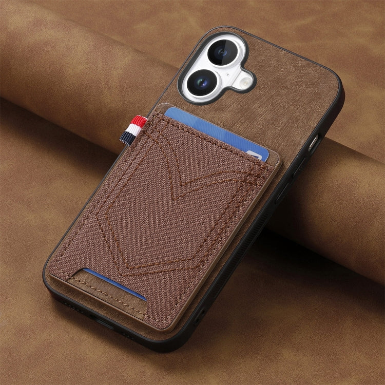 For iPhone 16 Denim Texture Leather Skin Phone Case with Card Slot(Brown) - iPhone 16 Cases by buy2fix | Online Shopping UK | buy2fix