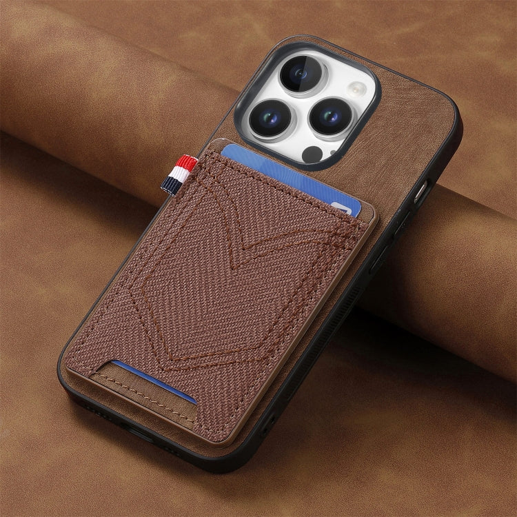 For iPhone 16 Pro Denim Texture Leather Skin Phone Case with Card Slot(Brown) - iPhone 16 Pro Cases by buy2fix | Online Shopping UK | buy2fix