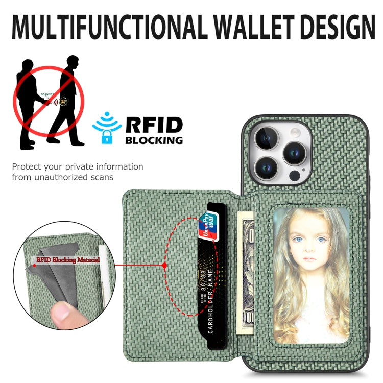 For iPhone 16 Pro Carbon Fiber Magnetic Card Wallet RFID Blocking Phone Case(Khaki) - iPhone 16 Pro Cases by buy2fix | Online Shopping UK | buy2fix