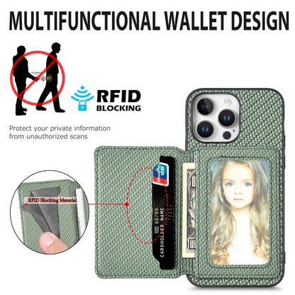 For iPhone 16 Pro Carbon Fiber Magnetic Card Wallet RFID Blocking Phone Case(Khaki) - iPhone 16 Pro Cases by buy2fix | Online Shopping UK | buy2fix