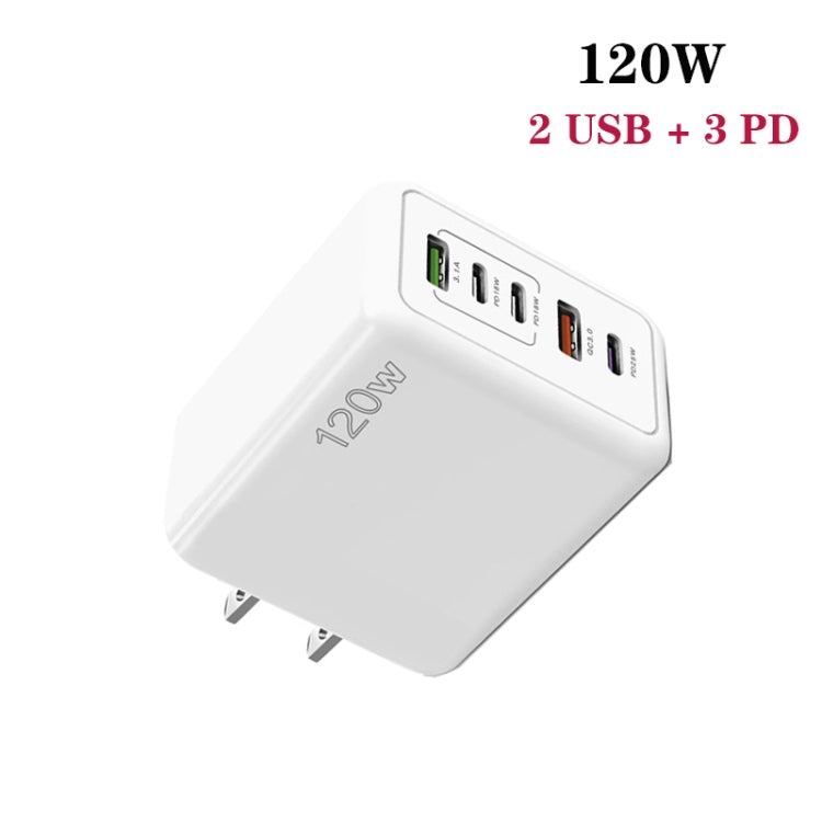 120W 3 PD Type-C Dual USB Multi Port Quick Charger for Mobile Phones, US Plug(White) - USB Charger by buy2fix | Online Shopping UK | buy2fix