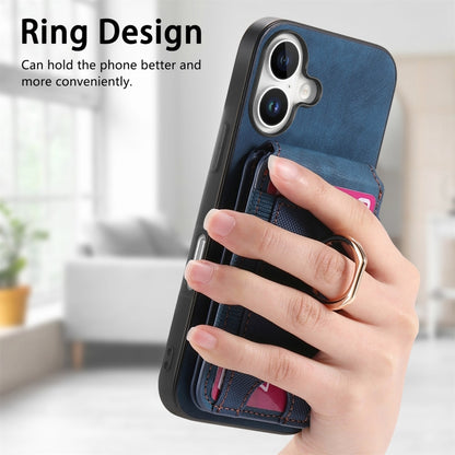 For iPhone 16 Retro Splitable Magnetic Stand Card Bag Leather Phone Case(Blue) - iPhone 16 Cases by buy2fix | Online Shopping UK | buy2fix