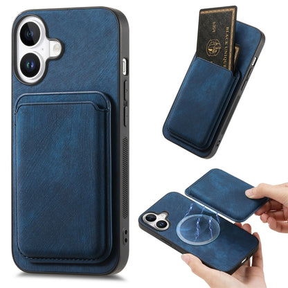 For iPhone 16 Plus Retro Leather Card Bag Magnetic Phone Case(Blue) - iPhone 16 Plus Cases by buy2fix | Online Shopping UK | buy2fix