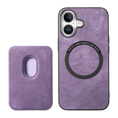 For iPhone 16 Plus Retro Leather Card Bag Magnetic Phone Case(Purple) - iPhone 16 Plus Cases by buy2fix | Online Shopping UK | buy2fix