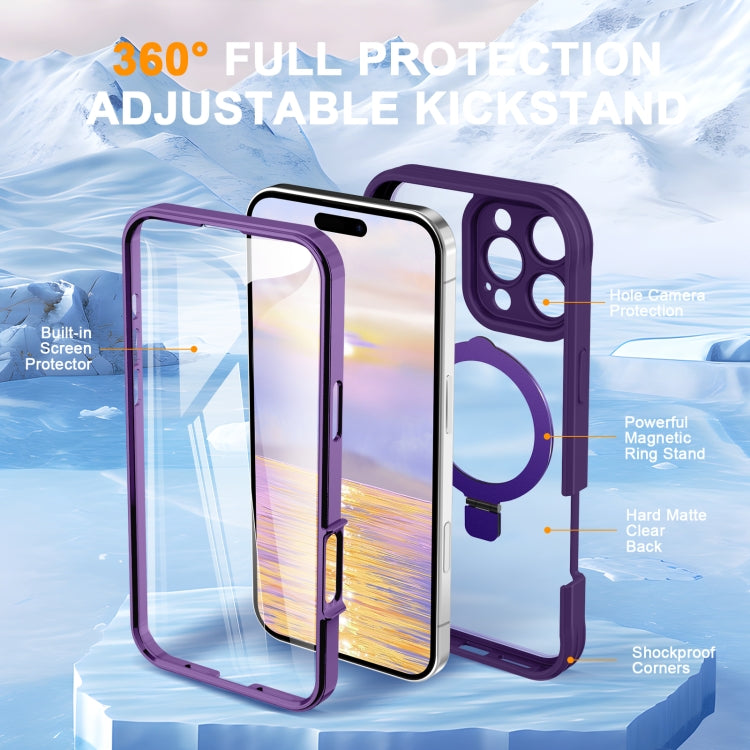 For iPhone 16 Pro Skin Feel Magsafe Holder 360 Full Body Phone Case(Purple) - iPhone 16 Pro Cases by buy2fix | Online Shopping UK | buy2fix