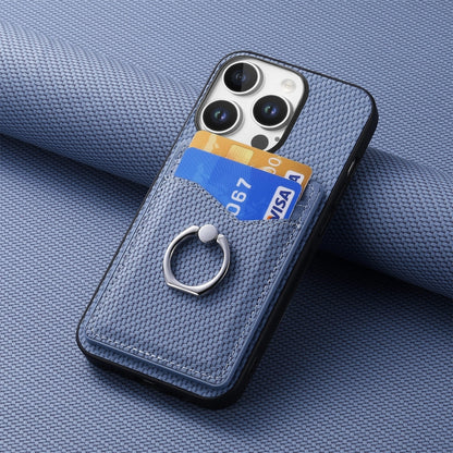 For iPhone 16 Pro Max Carbon Fiber Card Wallet Ring Phone Case(Blue) - iPhone 16 Pro Max Cases by buy2fix | Online Shopping UK | buy2fix