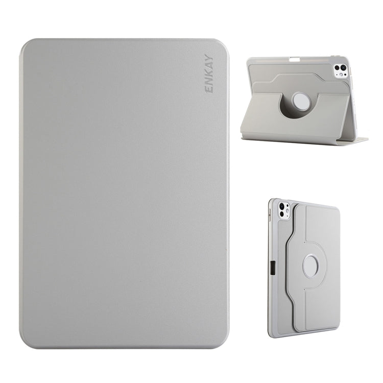 For iPad Pro 11 2024 ENKAY 360 Rotation TPU Leather Smart Tablet Case with Pen Slot(Grey) - iPad Pro 11 2024 Cases by ENKAY | Online Shopping UK | buy2fix