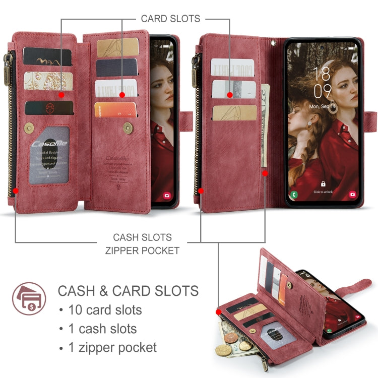 For Samsung Galaxy S24 FE 5G CaseMe C30 Card Slots Zipper Wallet Leather Phone Case(Red) - Galaxy S24 FE 5G Cases by CaseMe | Online Shopping UK | buy2fix