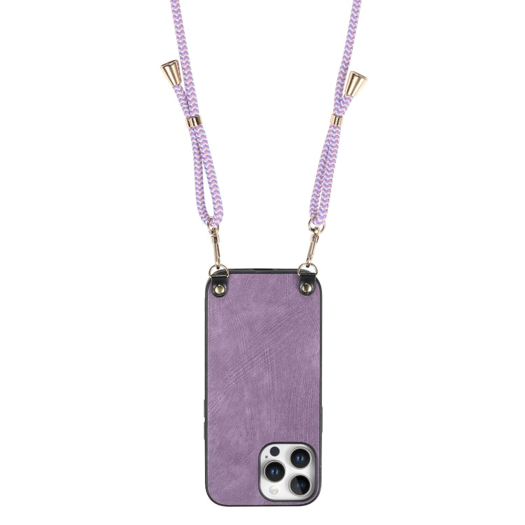 For iPhone 16 Pro Vintage Leather PC Back Cover Phone Case with Crossbody Strap(Purple) - iPhone 16 Pro Cases by buy2fix | Online Shopping UK | buy2fix