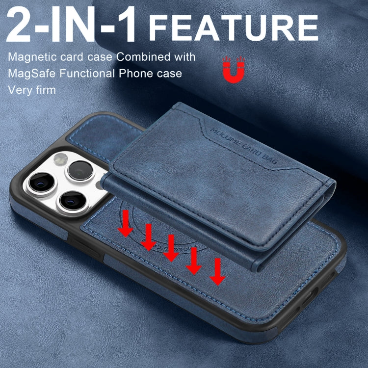 For iPhone 16 Pro Shield Multi-functional MagSafe Card Bag Phone Case(Blue) - iPhone 16 Pro Cases by buy2fix | Online Shopping UK | buy2fix