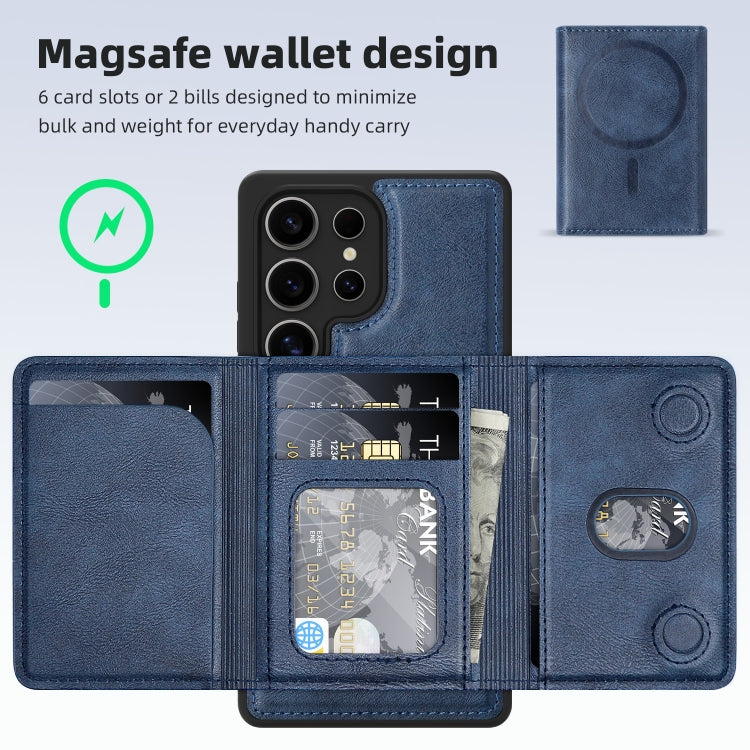 For Samsung Galaxy S25 5G Shield Multi-functional MagSafe Card Bag Phone Case(Blue) - Galaxy S25 5G Cases by buy2fix | Online Shopping UK | buy2fix