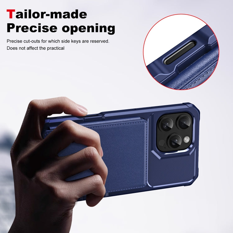 For iPhone 16 Pro Max ENKAY Hat-Prince Card Slot Wallet TPU Back Leather Phone Case with Lens Film(Dark Blue) - iPhone 16 Pro Max Cases by ENKAY | Online Shopping UK | buy2fix