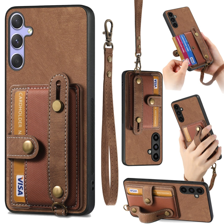 For Samsung Galaxy S25 Ultra 5G Retro Cross Wristband Wallet Leather Back Phone Case(Brown) - Galaxy S25 Ultra 5G Cases by buy2fix | Online Shopping UK | buy2fix