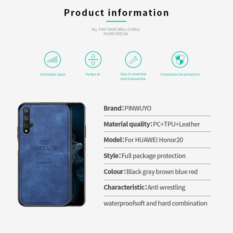 PINWUYO Shockproof Waterproof Full Coverage PC + TPU + Skin Protective Case for Huawei Honor 20(Blue) - Honor Cases by PINWUYO | Online Shopping UK | buy2fix