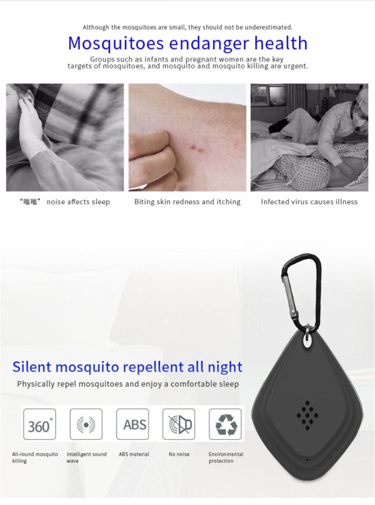 Outdoor Mosquito Repellent Portable Ultrasonic Insect Repellent Insecticide USB Charging Intelligent Frequency Conversion(Black) - Repellents by buy2fix | Online Shopping UK | buy2fix