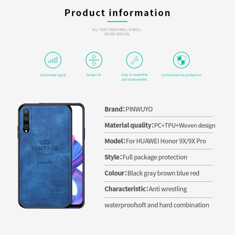 PINWUYO Shockproof Waterproof Full Coverage PC + TPU + Skin Protective Case  for Huawei Honor 9X / Honor 9X Pro(Blue) - Honor Cases by PINWUYO | Online Shopping UK | buy2fix