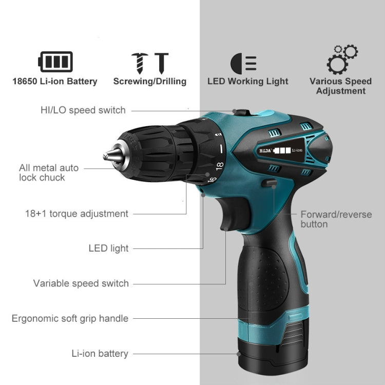 HILDA Electric Drill Cordless Screwdriver Lithium Battery Mini Drill Cordless Screwdriver Power Tools, EU Plug, Model:12V with Plastic Box - Drill & Drill Bits by buy2fix | Online Shopping UK | buy2fix