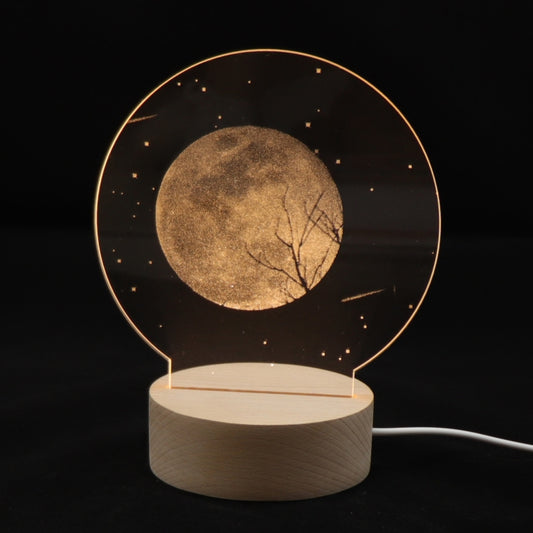 3D Atmosphere Decorative Light Acrylic Inner Carved LED Night Light Creative Girl Table Lamp(Full Moon) - Novelty Lighting by buy2fix | Online Shopping UK | buy2fix