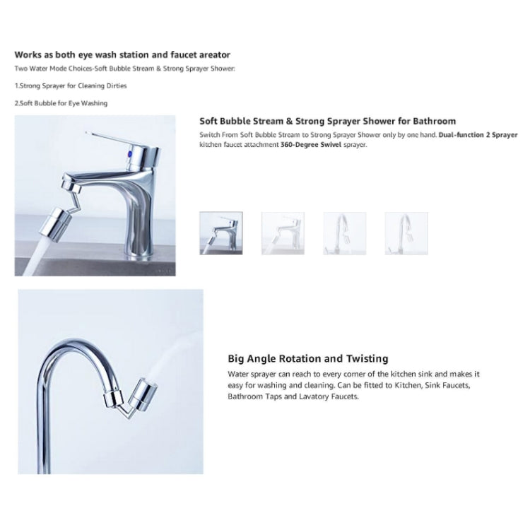 720-Degree Universal Rotating Faucet Anti-Splash Spout Filter Dual-Function Faucet, Specification: Two Sections - Faucets & Accessories by buy2fix | Online Shopping UK | buy2fix