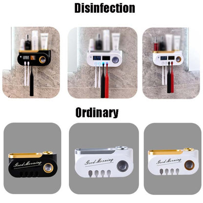 Smart UV Toothbrush Sterilizer Punch-Free Sterilization Wall Mounted Toothbrush Holder Set, Specification: Disinfection(Black Gold) - Toothbrush Sanitizer by buy2fix | Online Shopping UK | buy2fix