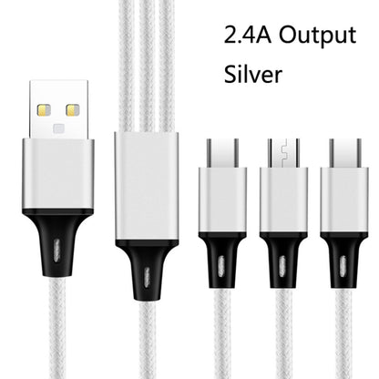 2 PCS ZZ034 USB To 8 Pin + USB-C / Type-C + Micro USB 3 In 1 Fast Charging Cable, Style: Mini-Silver - Multifunction Cable by buy2fix | Online Shopping UK | buy2fix