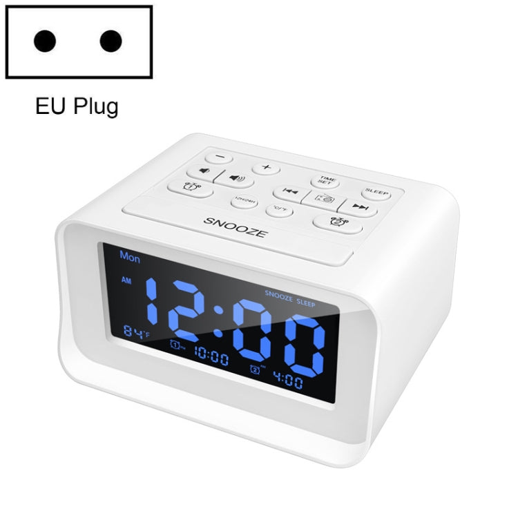 LED Digital Bedroom Alarm Clock With USB Charging Port Clock Radio Temperature Electronic Platform Clock, Specification: EU Plug(White) - Alarm Clocks by buy2fix | Online Shopping UK | buy2fix