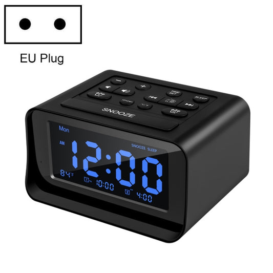 LED Digital Bedroom Alarm Clock With USB Charging Port Clock Radio Temperature Electronic Platform Clock, Specification: EU Plug(Black) - Alarm Clocks by buy2fix | Online Shopping UK | buy2fix