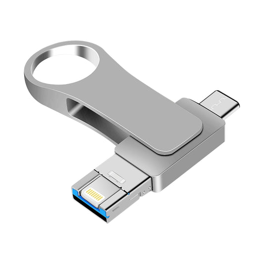 32GB USB 3.0 + 8 Pin + USB-C / Type-C 3 in 1 Mobile Computer Metal U-Disk(Silver) - U Disk & Card Reader by buy2fix | Online Shopping UK | buy2fix