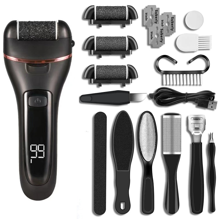 Electric Foot Grinder Digital Display Rechargeable Pedicure Peeling, Color: 10-piece Set Black - Grinding Tools & Accessories by buy2fix | Online Shopping UK | buy2fix
